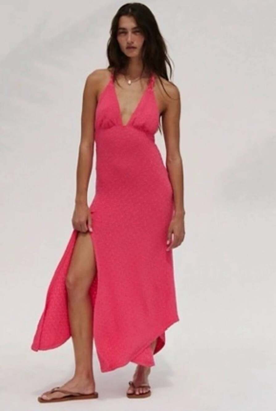 Free People Amelie Midi Dress Size S Pink Halterneck Asymmetrical